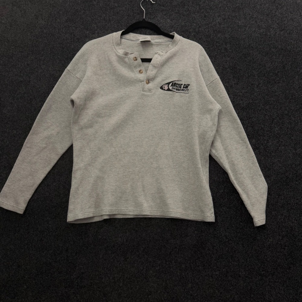 Vintage 90s Arctic Cat Snowmobiles Thermal Henley Shirt Gray Mens Medium USA